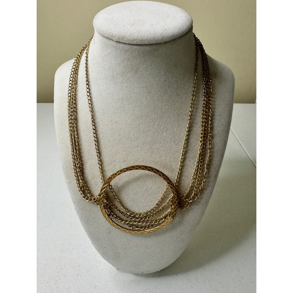 Superstar Gold Tone Triple Chain Layered Hoop‎ Pendant Necklace Y2K Quiet Luxury